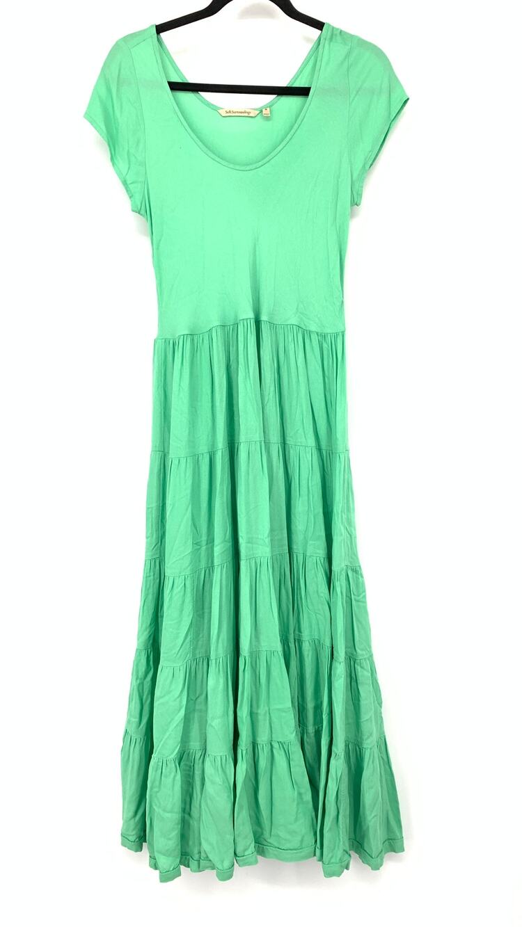 Soft Surroundings Tiered Short Sleeve Maxi Dress Womens Size Medium Light Green